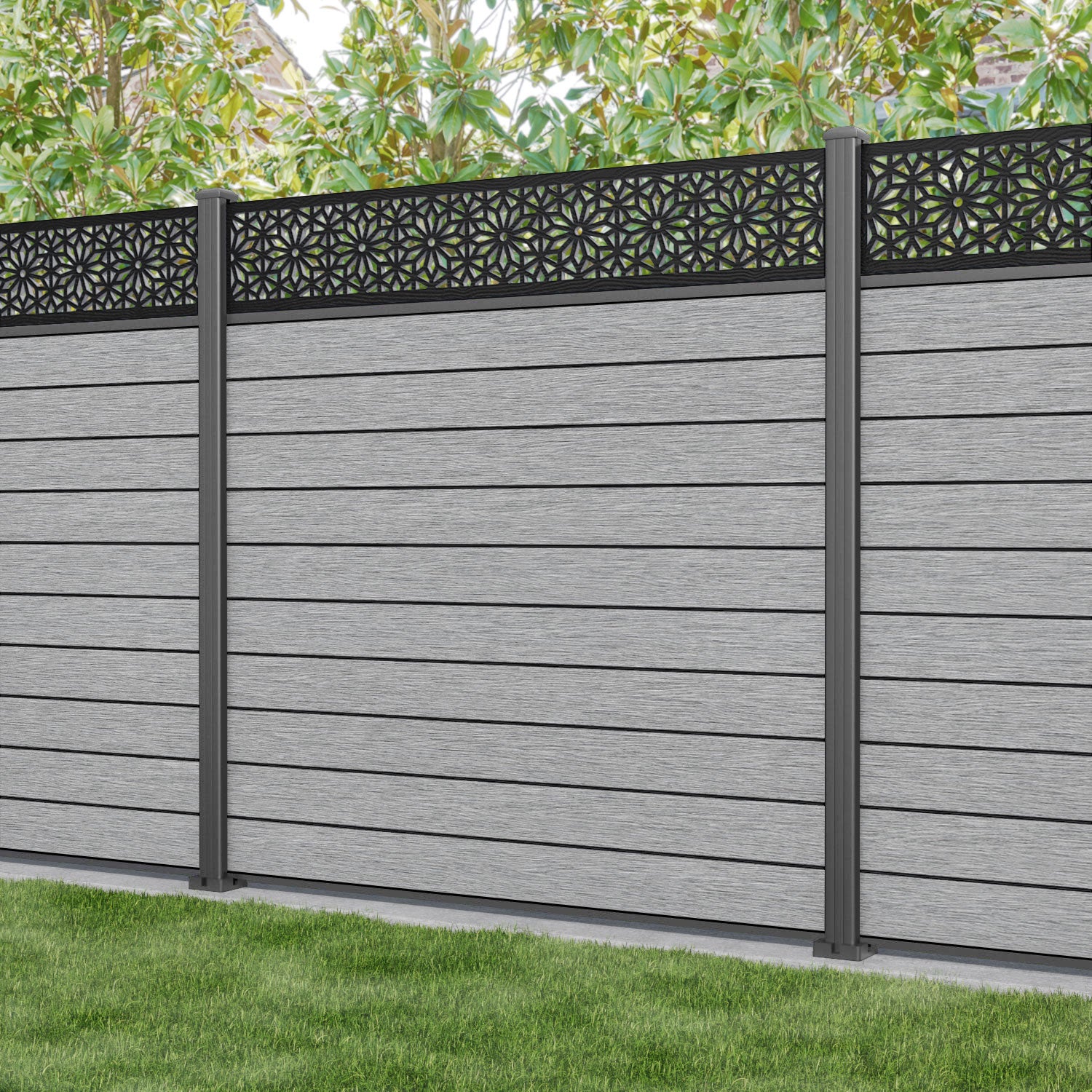 Fusion Narwa Fence Panel - Light Grey - with our aluminium posts