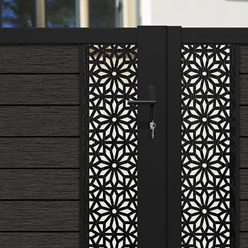 Fusion Narwa Straight Top Driveway Gate - Dark Oak - Middle & End Screen