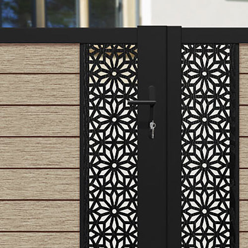 Fusion Narwa Straight Top Driveway Gate - Light Oak - Middle & End Screen