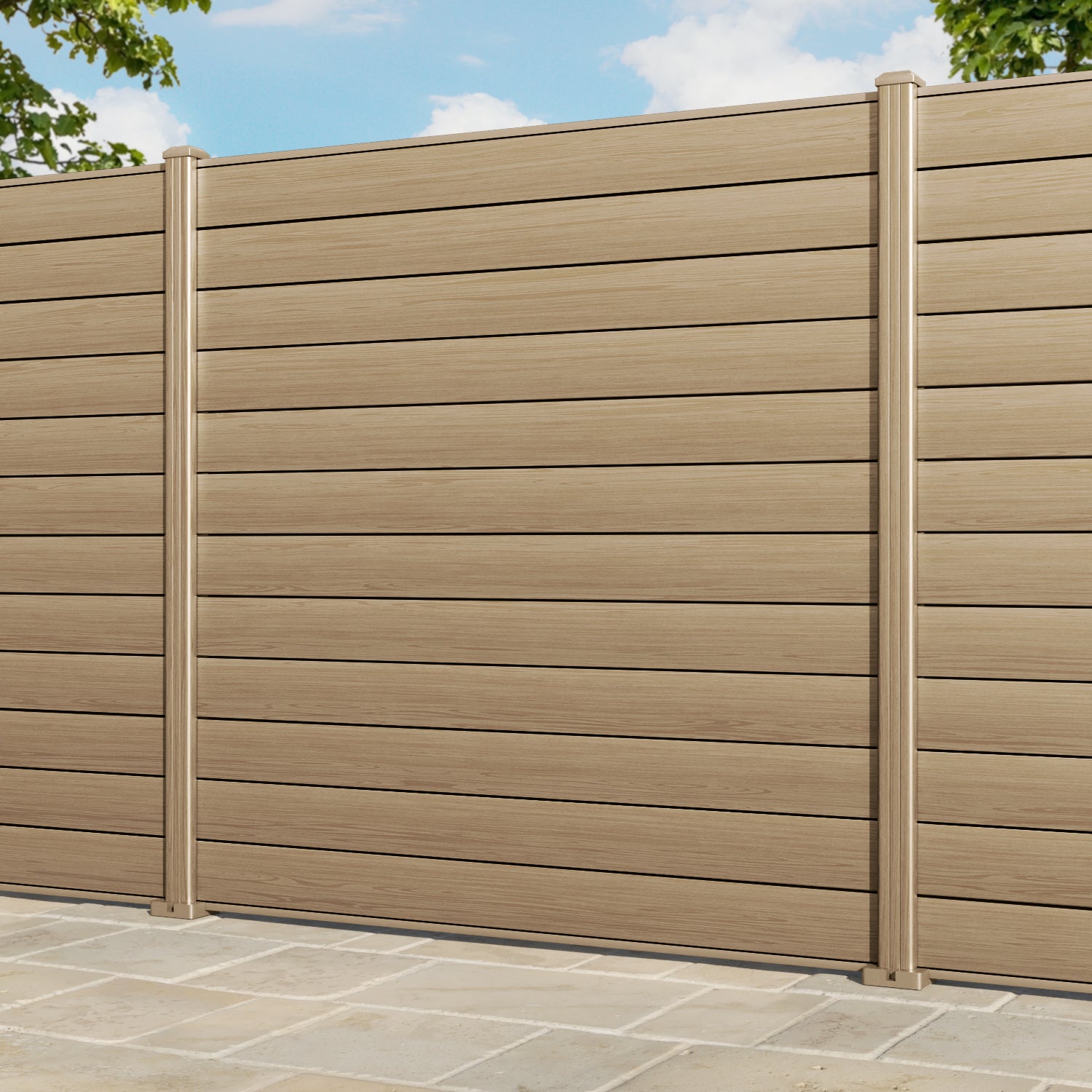 Gate Matching Aluminium Fence Panel - Natural Oak - with our aluminium posts