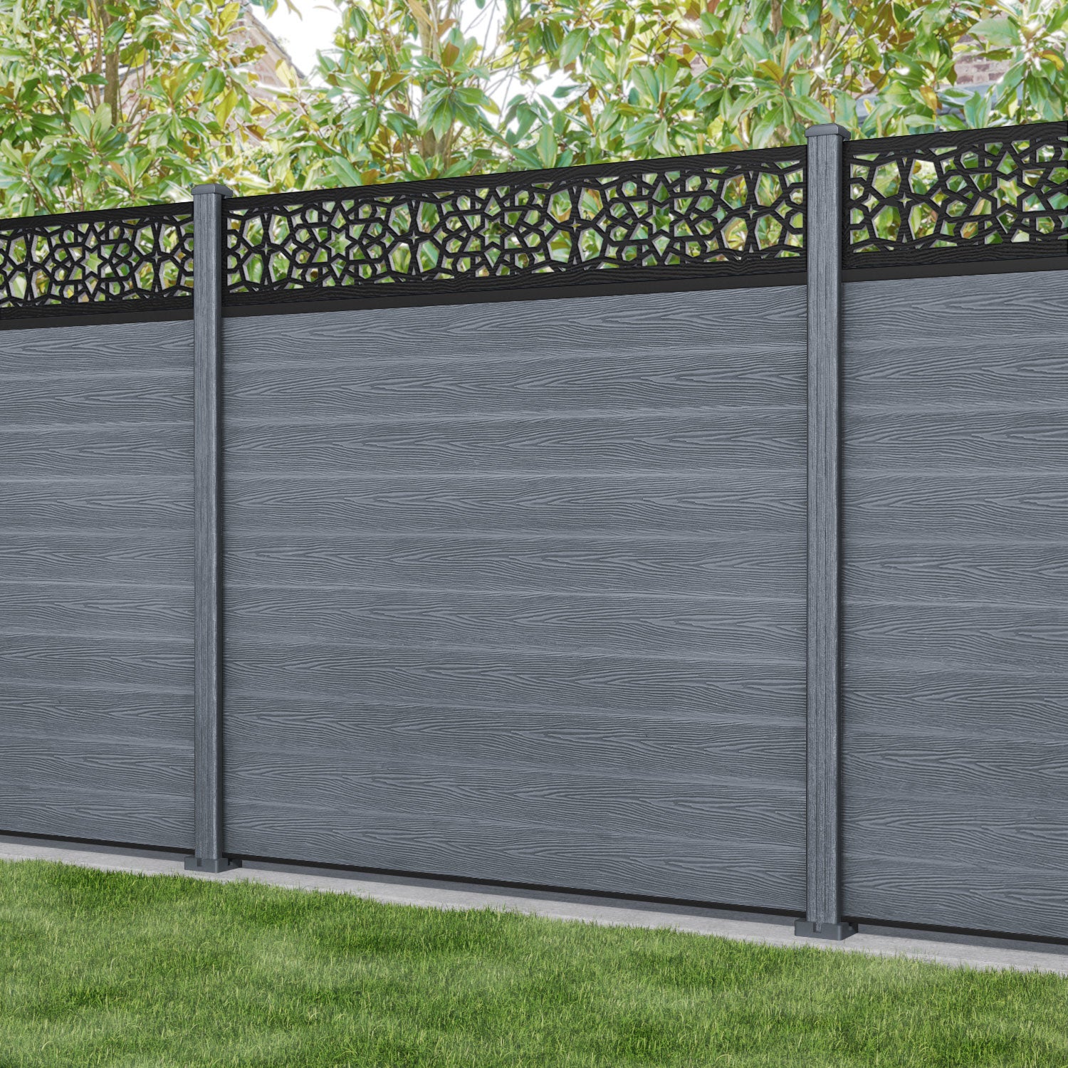 Classic Nazira Fence Panel - Anthracite - with our composite posts