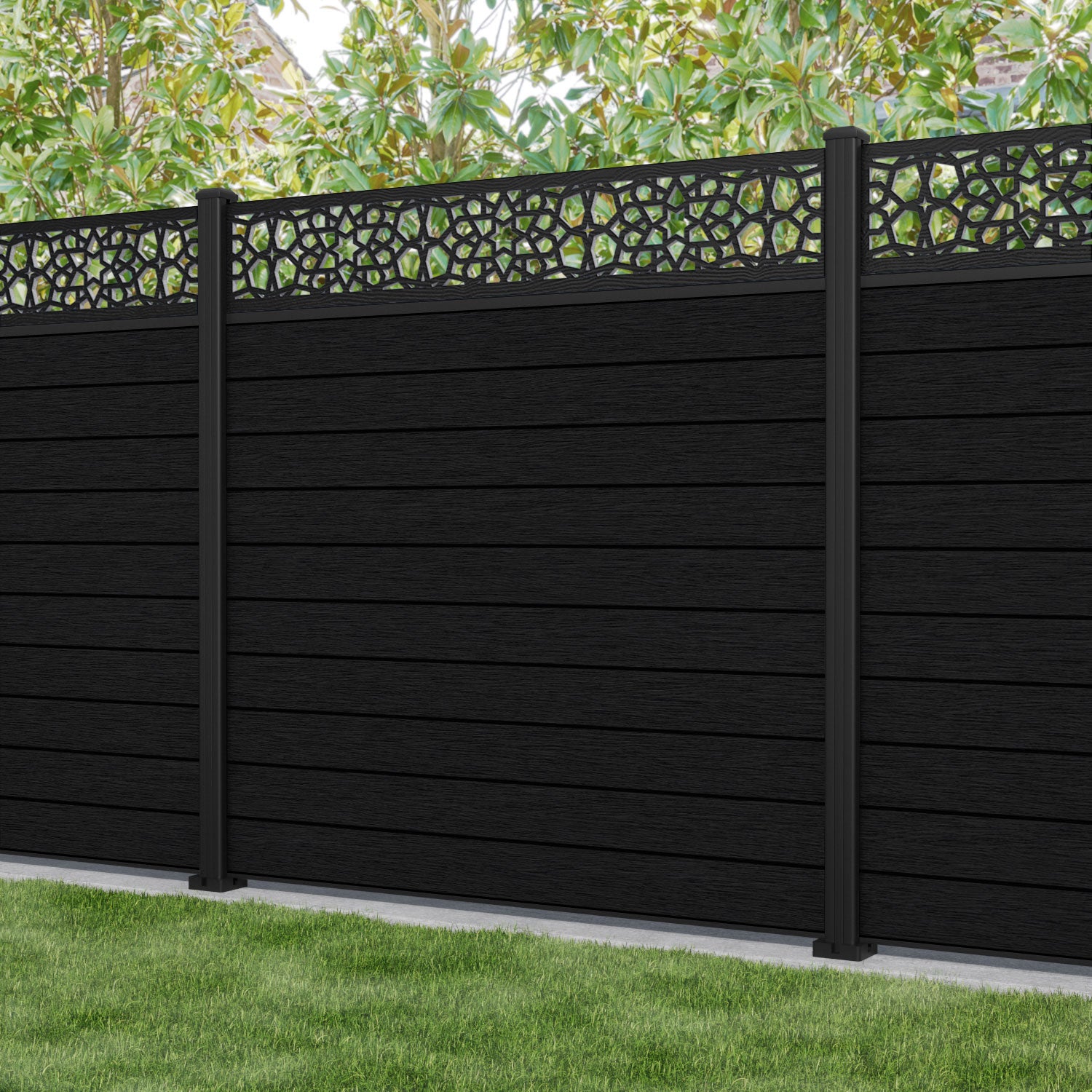 Fusion Nazira Fence Panel - Black - with our aluminium posts