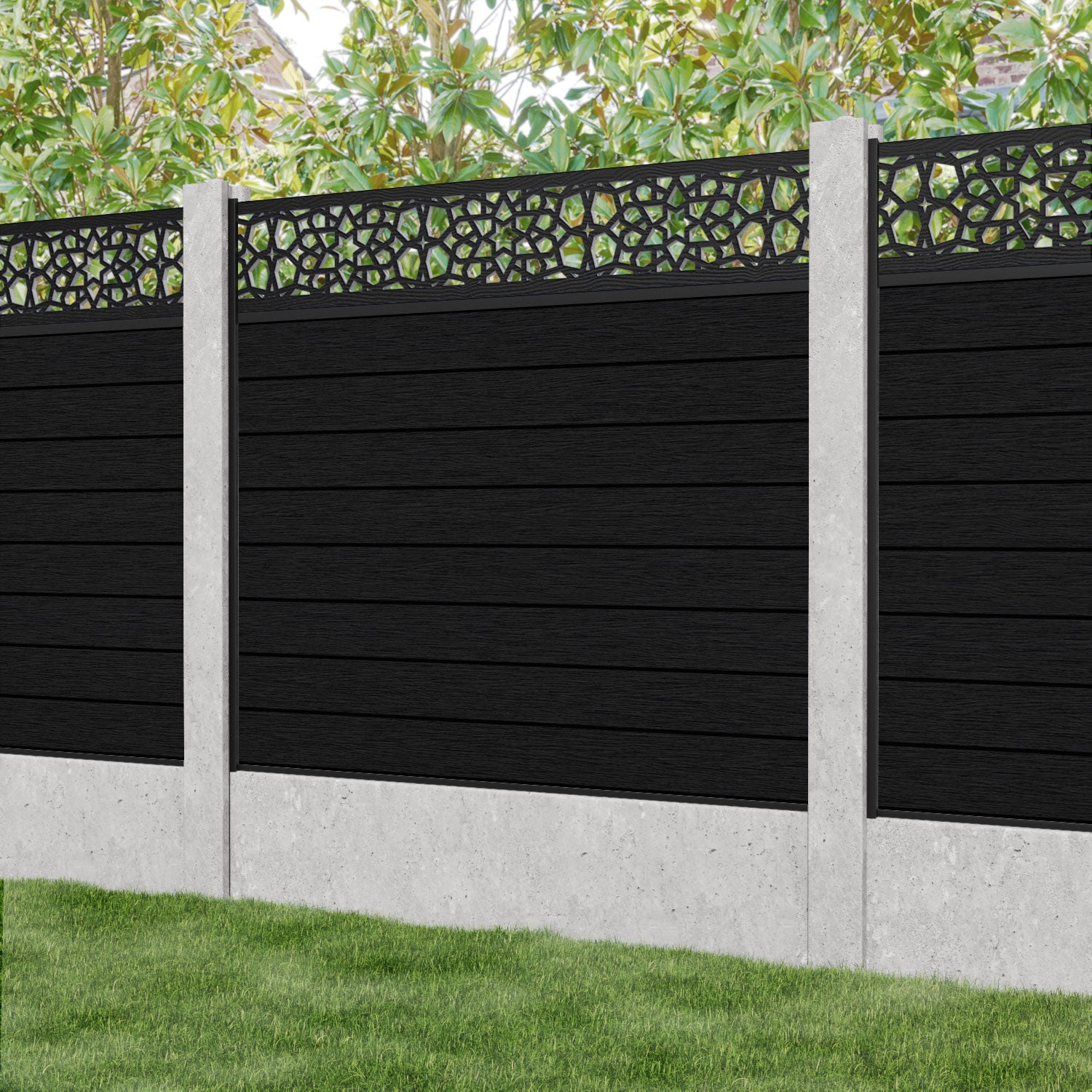 Fusion Nazira Fence Panel - Black - for existing concrete posts