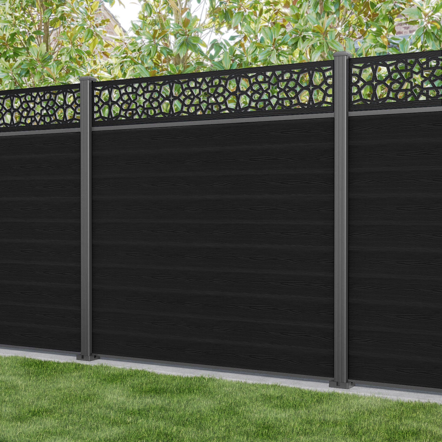 Classic Nazira Fence Panel - Black - with our aluminium posts