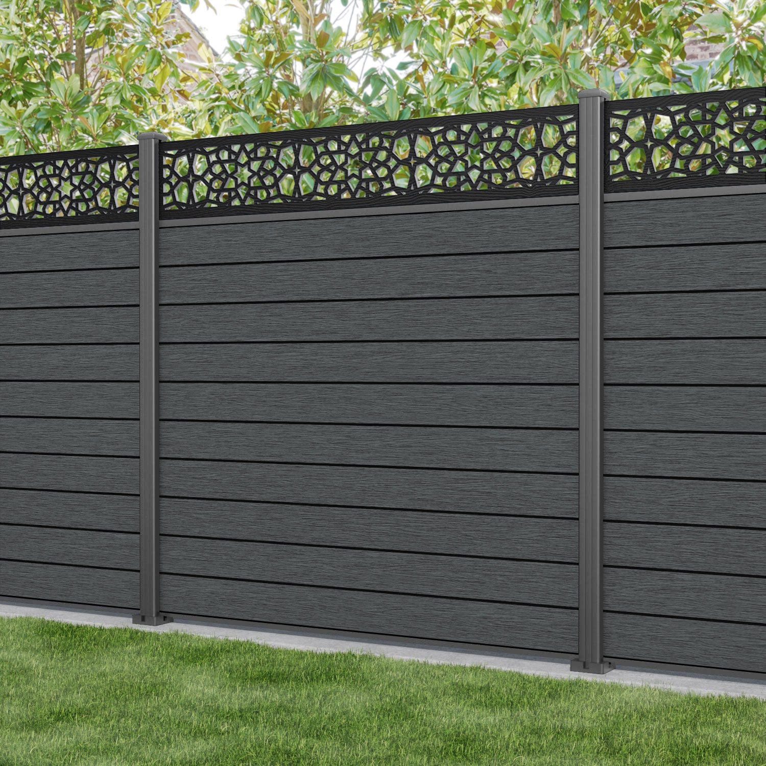 Fusion Nazira Fence Panel - Dark Grey - with our aluminium posts