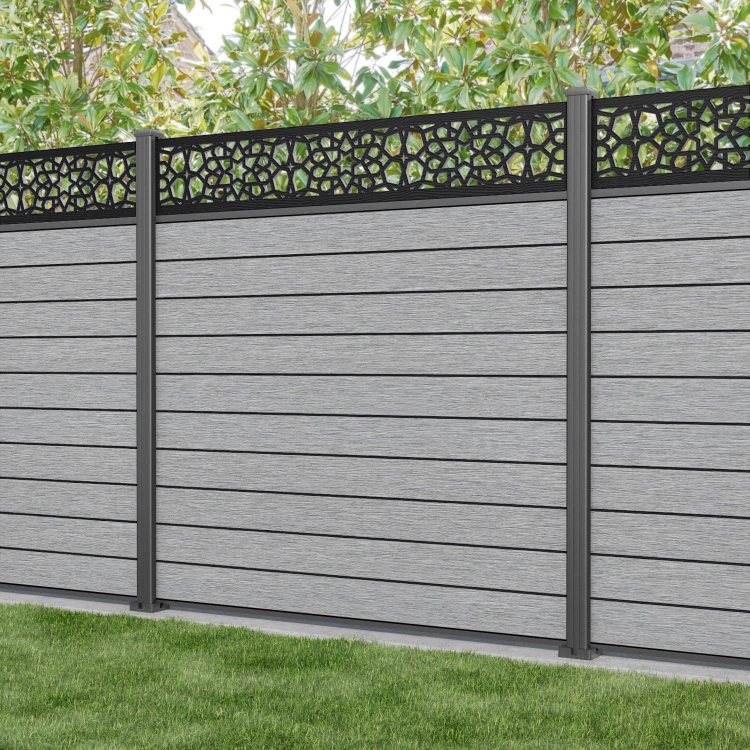 Fusion Nazira Fence Panel - Light Grey - with our aluminium posts