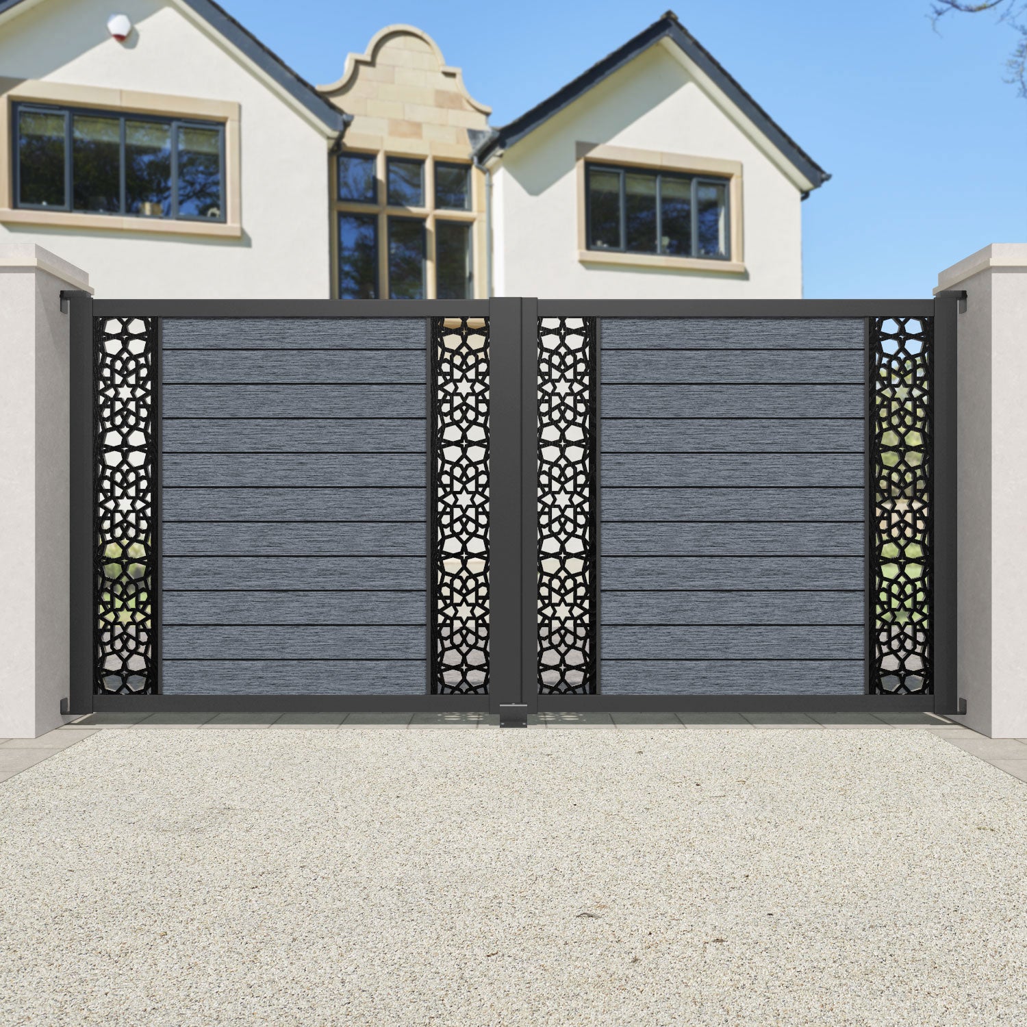 Fusion Nazira Straight Top Driveway Gate - Anthracite - Middle & End Screen