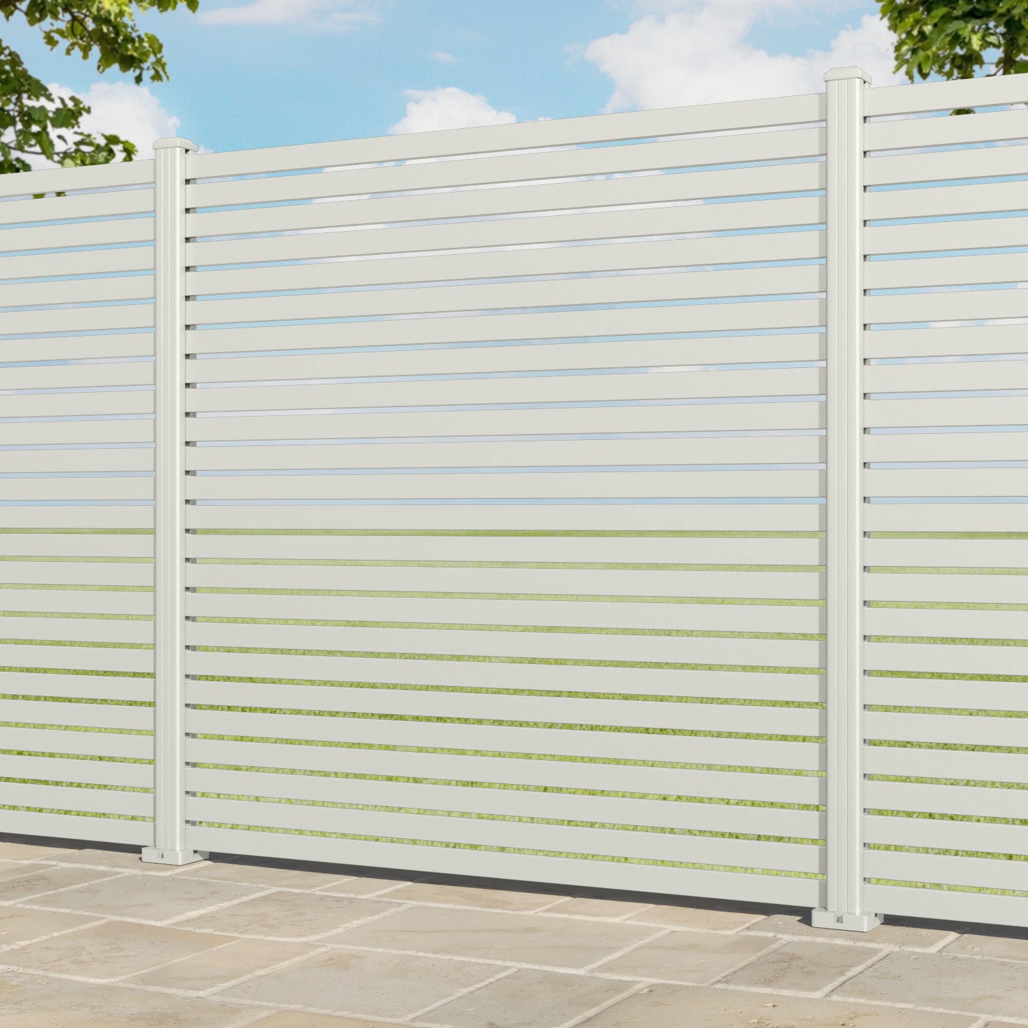 Aria Aluminium Fence Panel - Off White - with our aluminium posts
