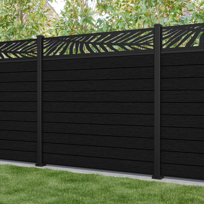 Fusion Palm Fence Panel - Black - with our aluminium posts