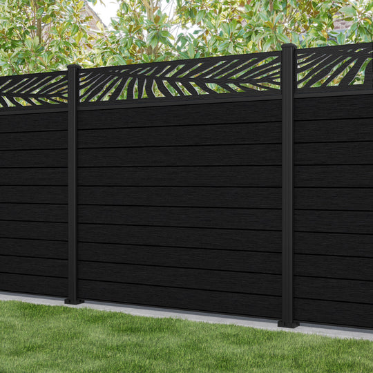 Fusion Palm Fence Panel - Black - with our aluminium posts