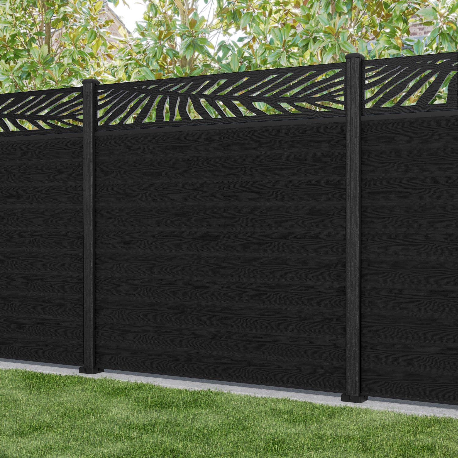 Classic Palm Fence Panel - Black - with our composite posts