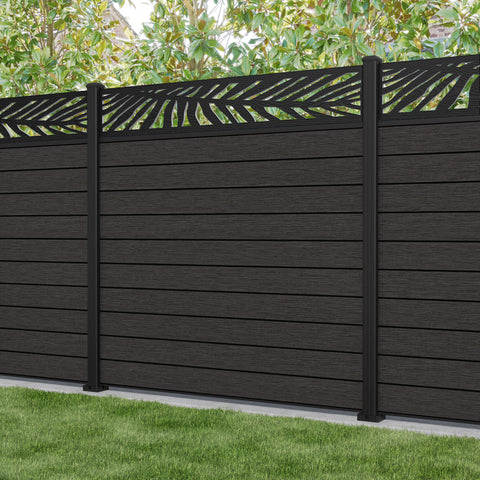Fusion Palm Fence Panel - Dark Oak - with our aluminium posts