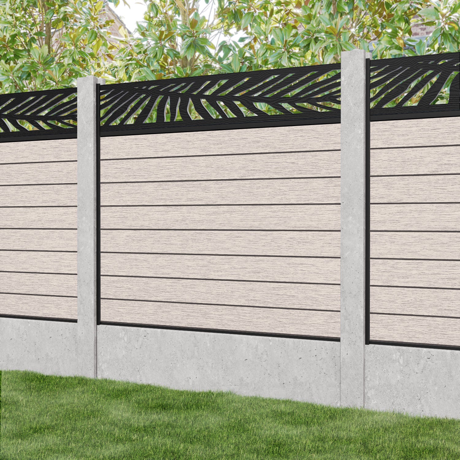 Fusion Palm Fence Panel - Mid Stone - for existing concrete posts