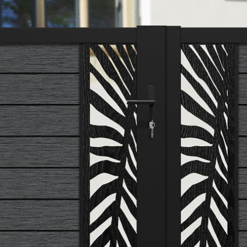 Fusion Palm Straight Top Driveway Gate - Dark Grey - Middle & End Screen