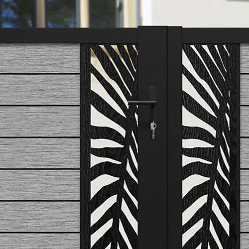 Fusion Palm Straight Top Driveway Gate - Light Grey - Middle & End Screen