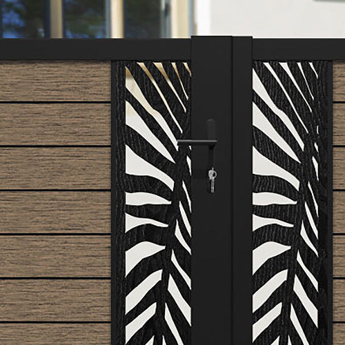 Fusion Palm Straight Top Driveway Gate - Teak - Middle & End Screen