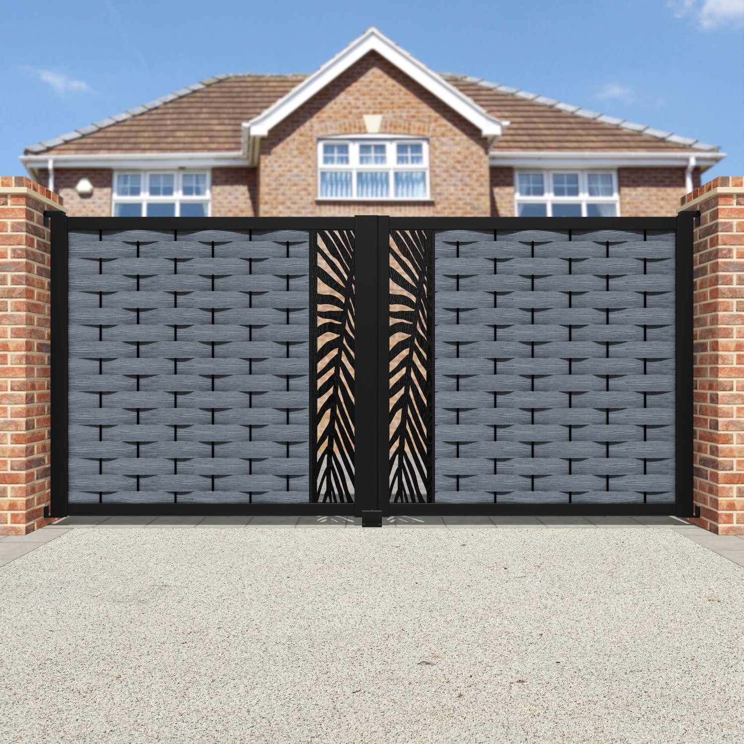 Ripple Palm Straight Top Driveway Gate - Anthracite - Middle Screen