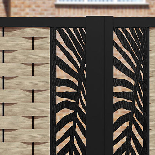 Ripple Palm Straight Top Driveway Gate - Light Oak- Middle & End Screen