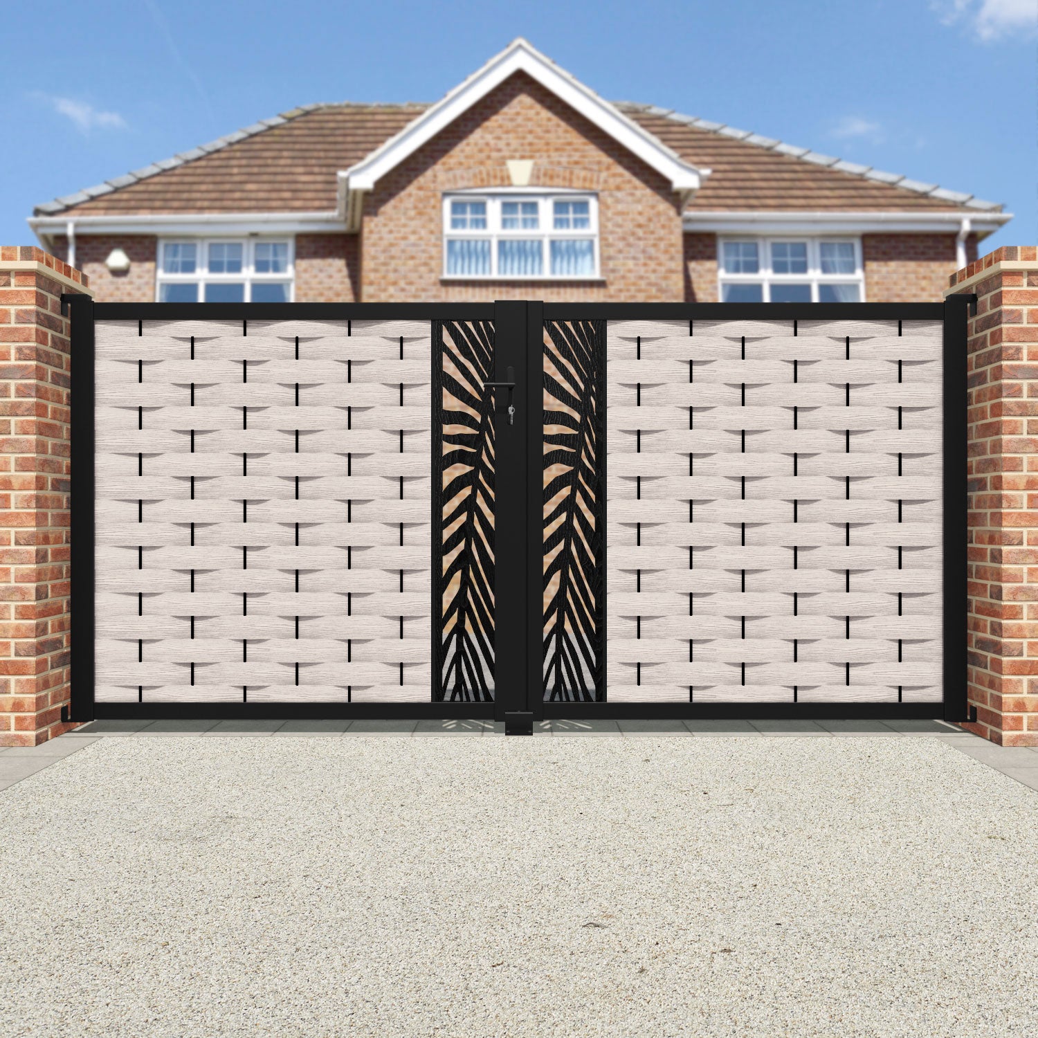 Ripple Palm Straight Top Driveway Gate - Mid Stone - Middle Screen