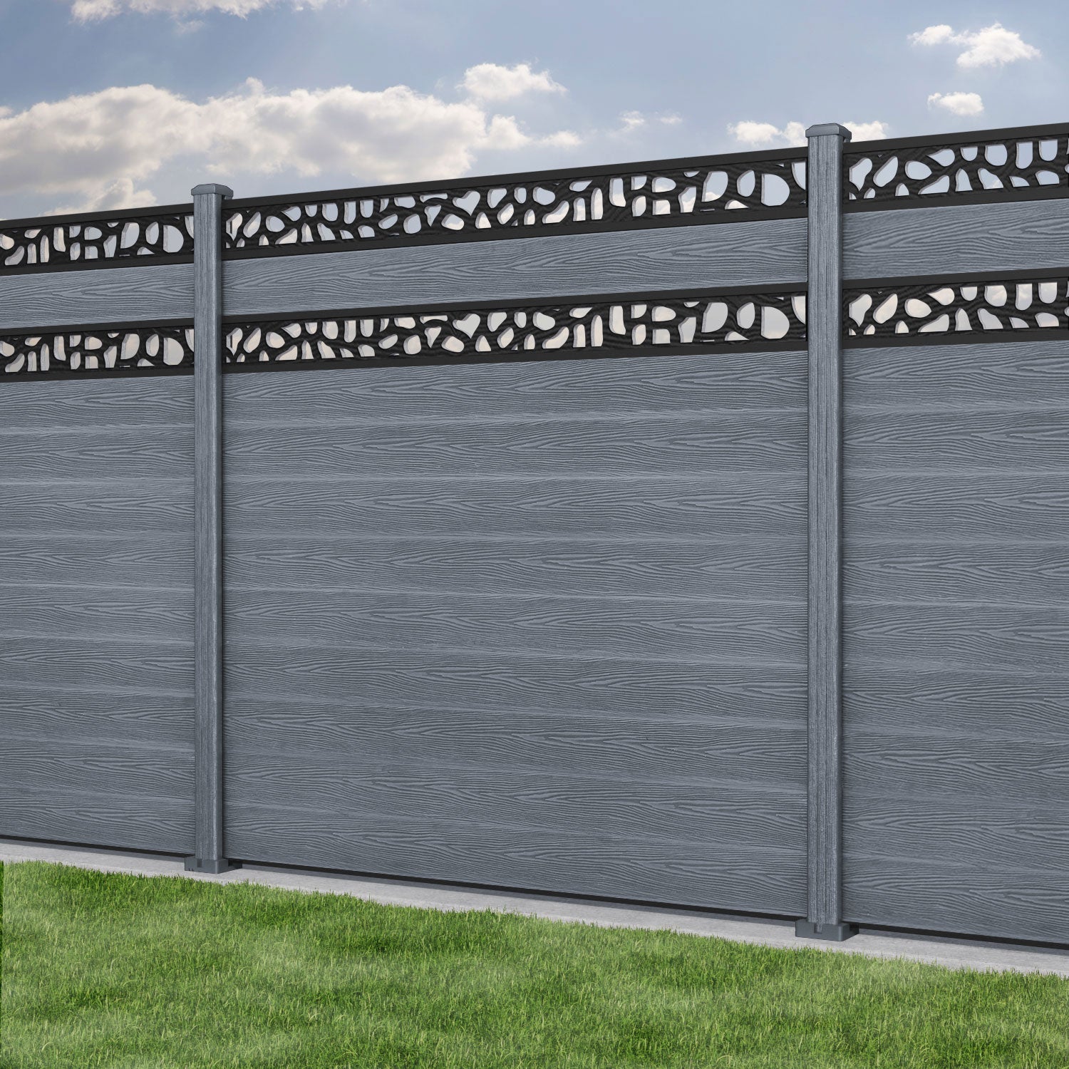 Classic Pebble Split Screen Fence Panel - Anthracite - with our composite posts