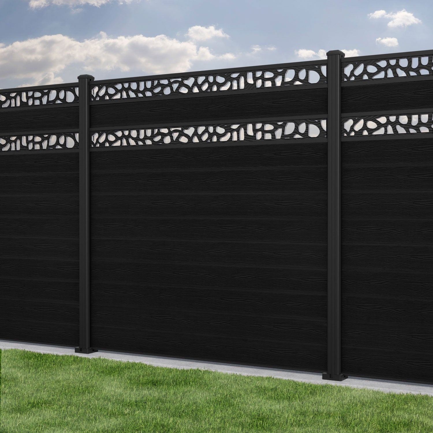 Classic Pebble Split Screen Fence Panel - Black - with our aluminium posts