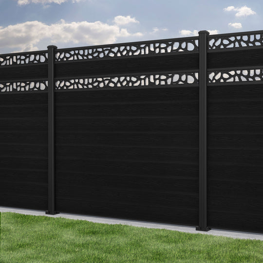 Classic Pebble Split Screen Fence Panel - Black - with our aluminium posts