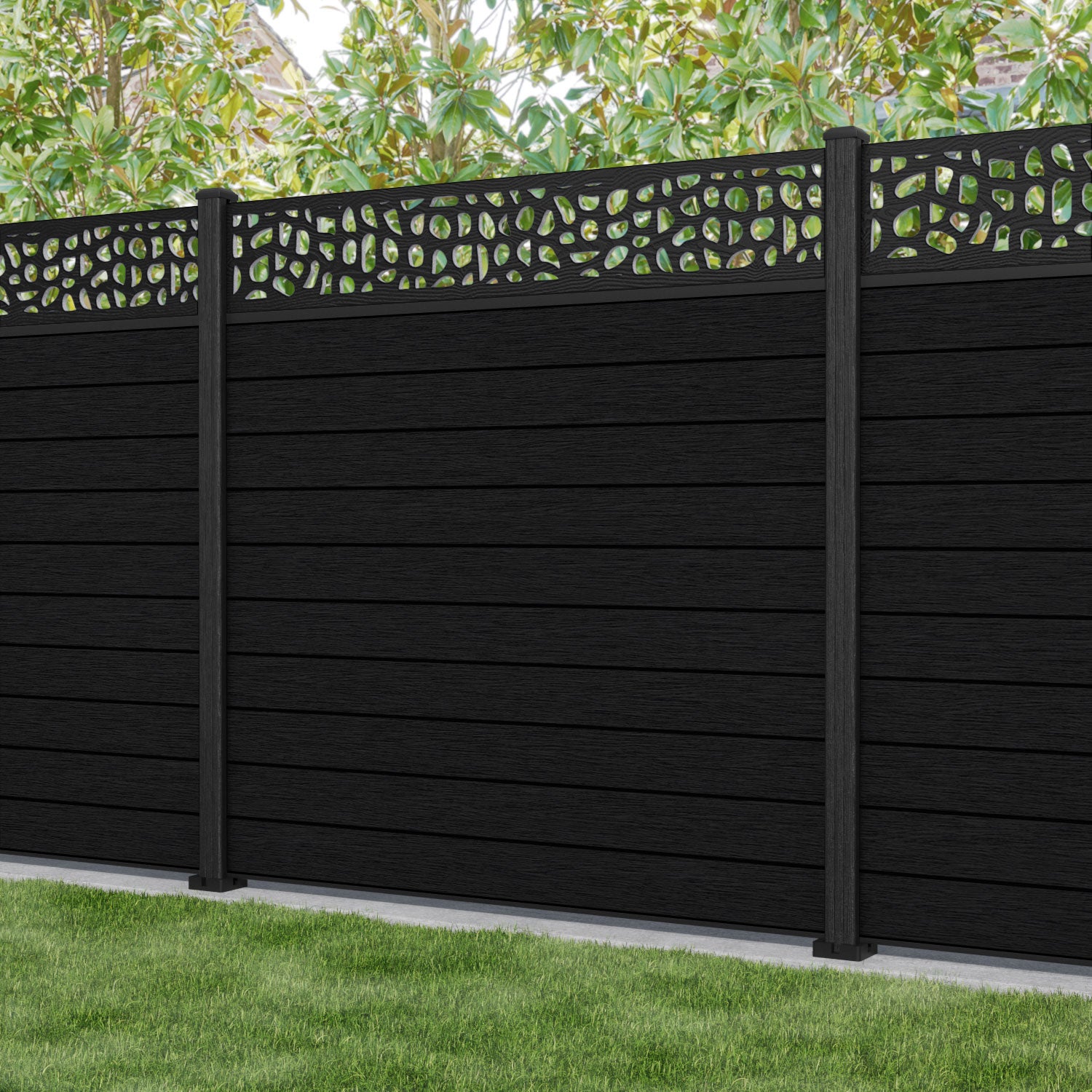 Fusion Pebble Fence Panel - Black - with our composite posts