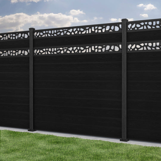Classic Pebble Split Screen Fence Panel - Black - with our composite posts