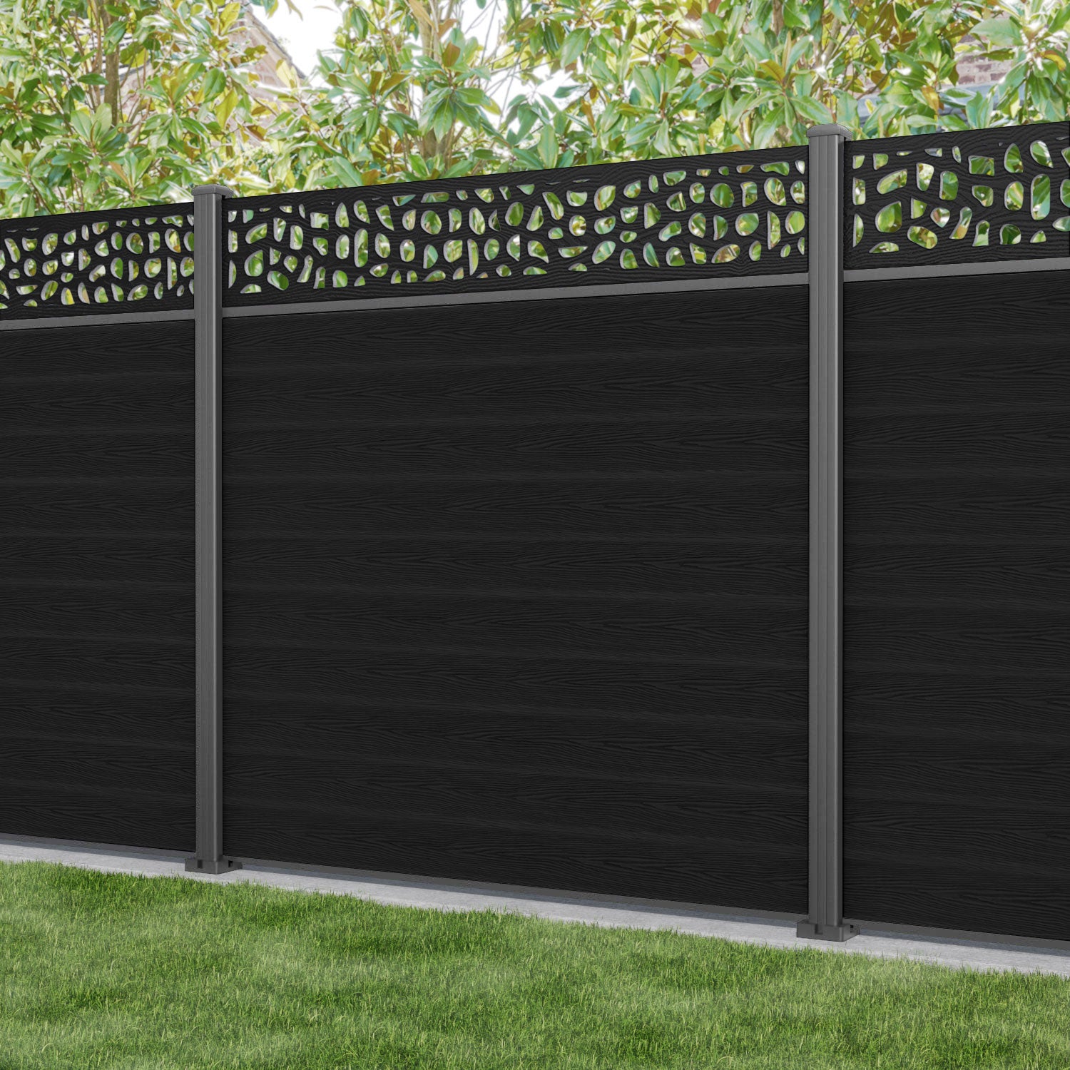 Classic Pebble Fence Panel - Black - with our aluminium posts