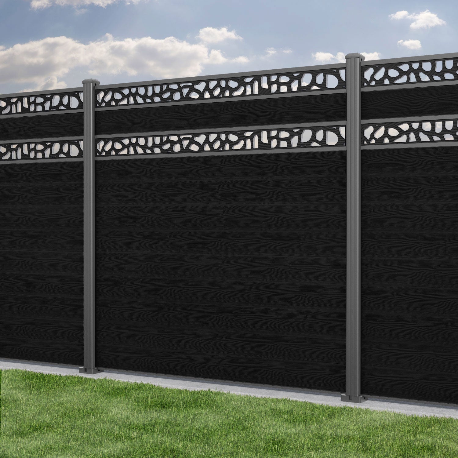 Classic Pebble Split Screen Fence Panel - Black - with our aluminium posts