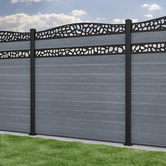 Classic Pebble Curved Top Split Screen Fence Panel - Anthracite - with our aluminium posts