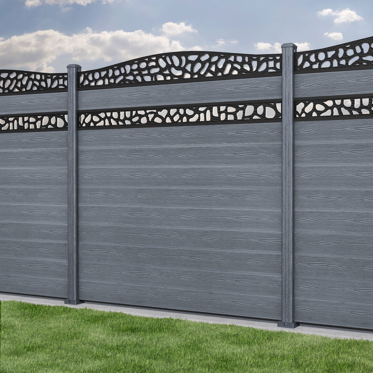 Classic Pebble Curved Top Split Screen Fence Panel - Anthracite - with our composite posts