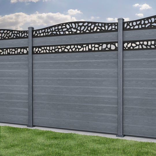 Classic Pebble Curved Top Split Screen Fence Panel - Anthracite - with our composite posts