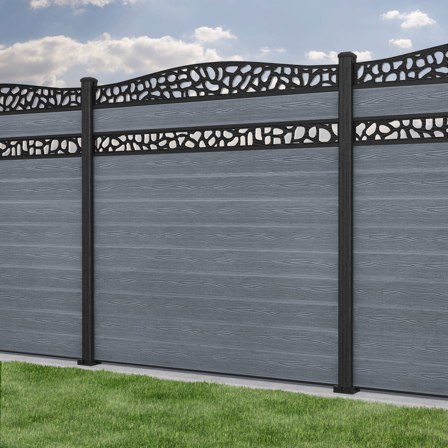 Classic Pebble Curved Top Split Screen Fence Panel - Anthracite - with our composite posts
