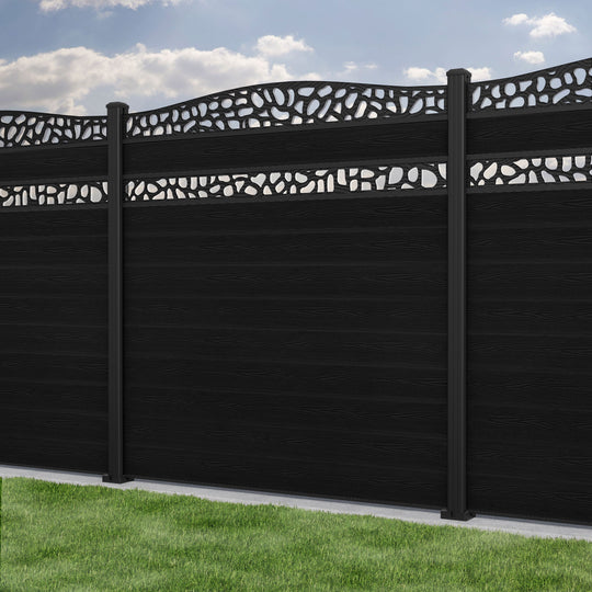 Classic Pebble Curved Top Split Screen Fence Panel - Black - with our aluminium posts