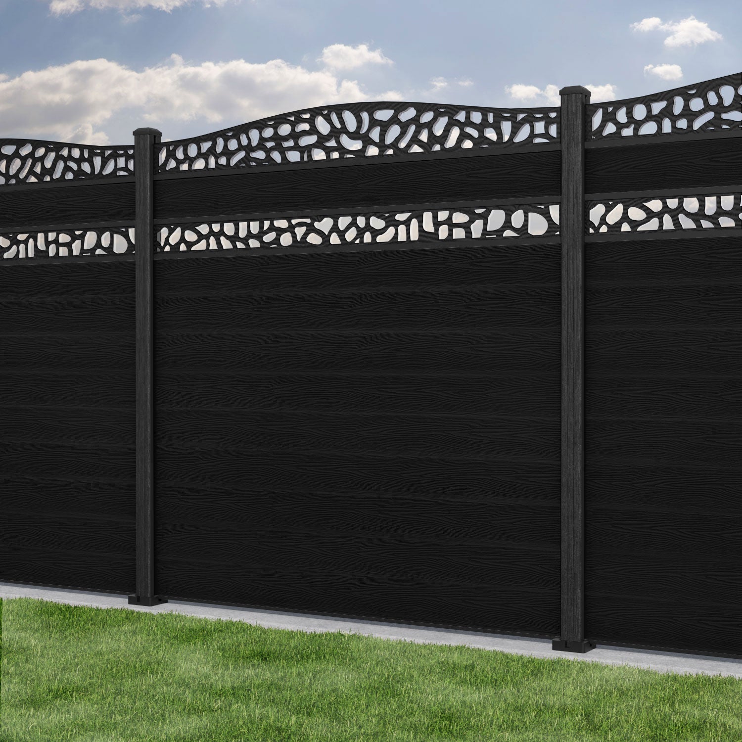 Classic Pebble Curved Top Split Screen Fence Panel - Black - with our composite posts
