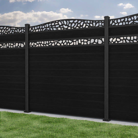 Classic Pebble Curved Top Split Screen Fence Panel - Black - with our composite posts