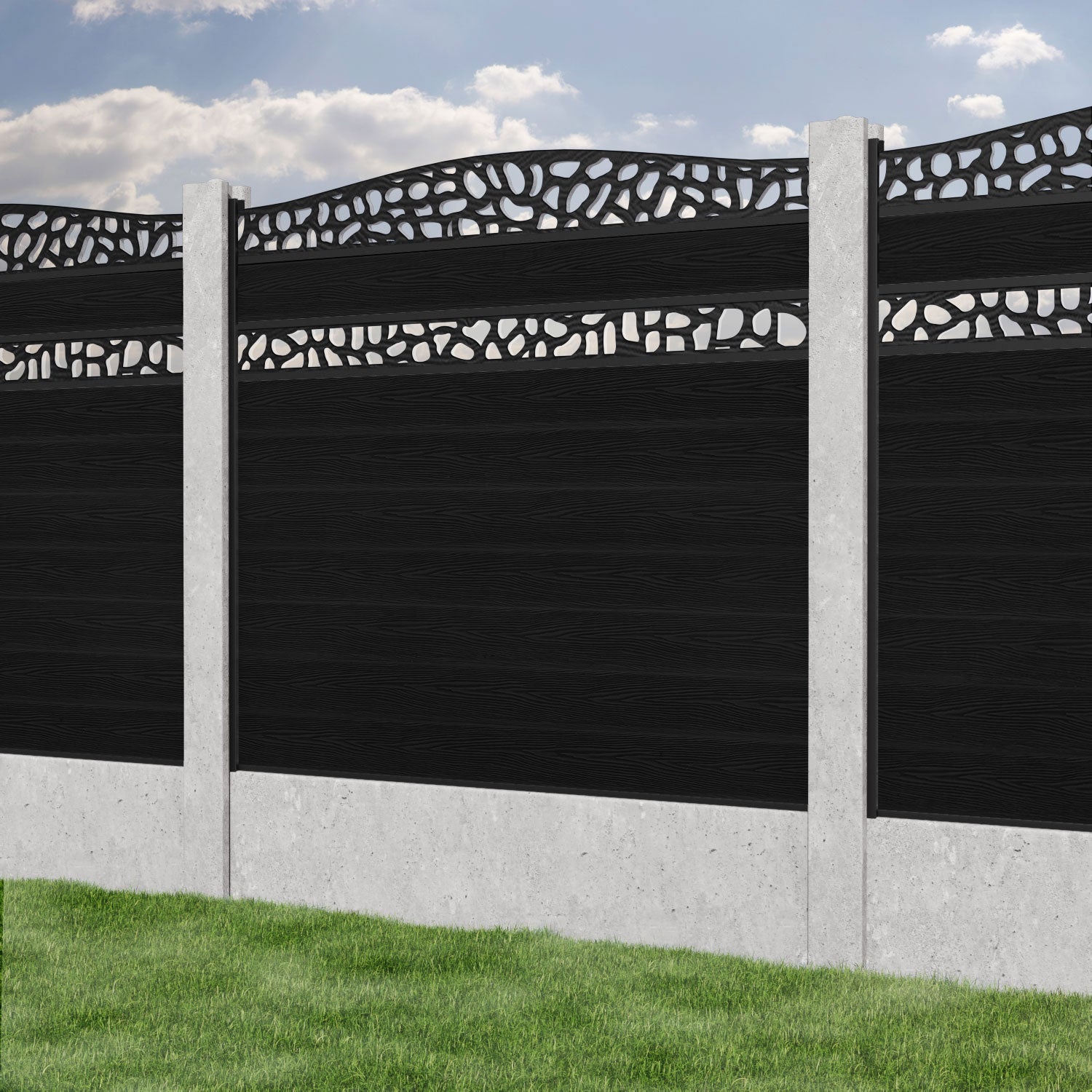 Classic Pebble Curved Top Split Screen Fence Panel - Black - for existing concrete posts