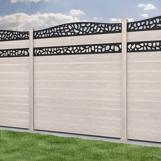 Classic Pebble Curved Top Split Screen Fence Panel - Mid Stone - with our composite posts