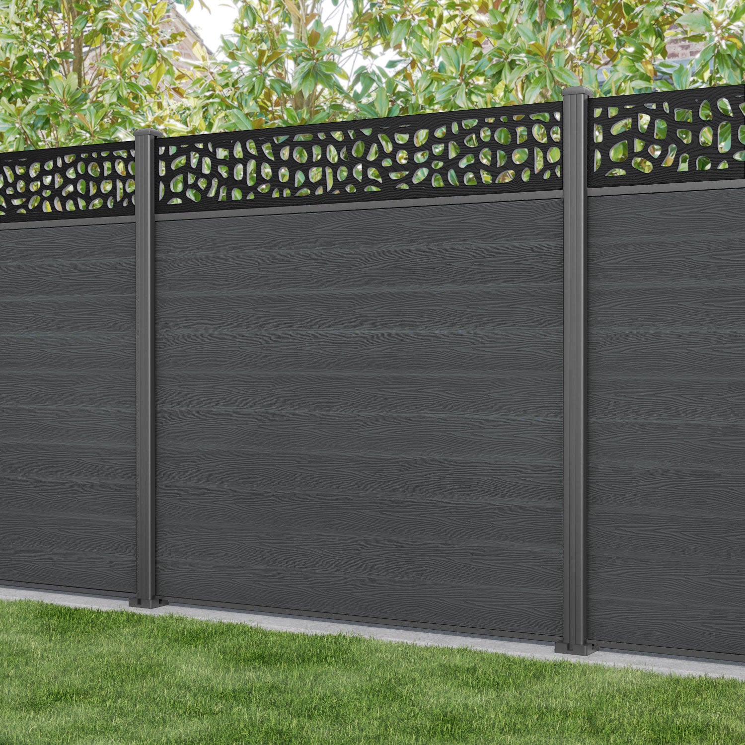 Classic Pebble Fence Panel - Dark Grey - with our aluminium posts