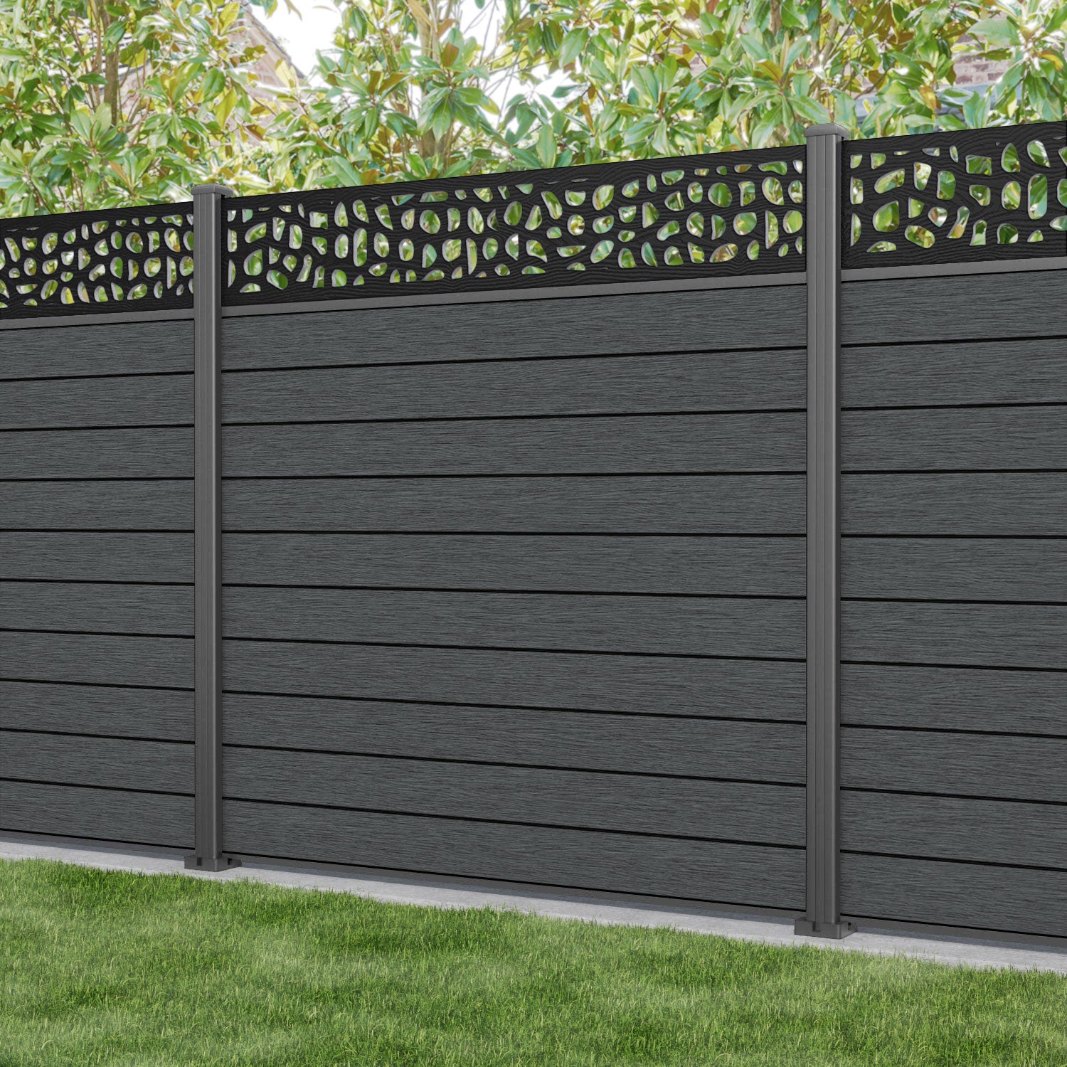Fusion Pebble Fence Panel - Dark Grey - with our aluminium posts