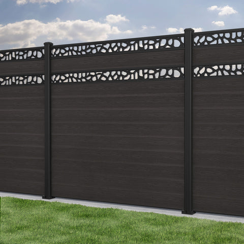Classic Pebble Split Screen Fence Panel - Dark Oak - with our aluminium posts