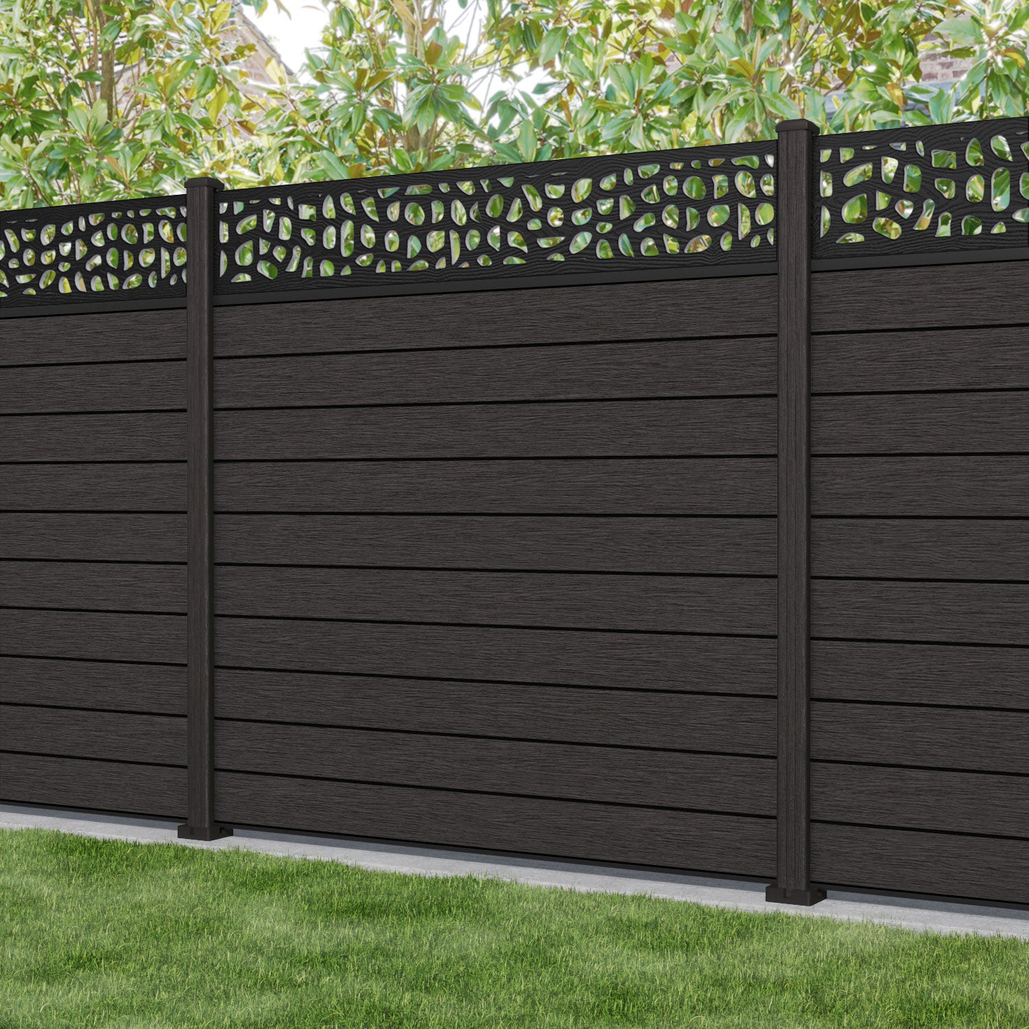 Fusion Pebble Fence Panel - Dark Oak - with our composite posts