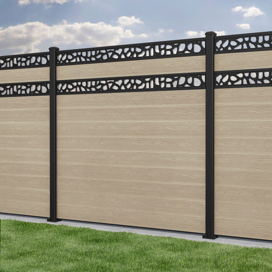 Classic Pebble Split Screen Fence Panel - Light Oak - with our aluminium posts