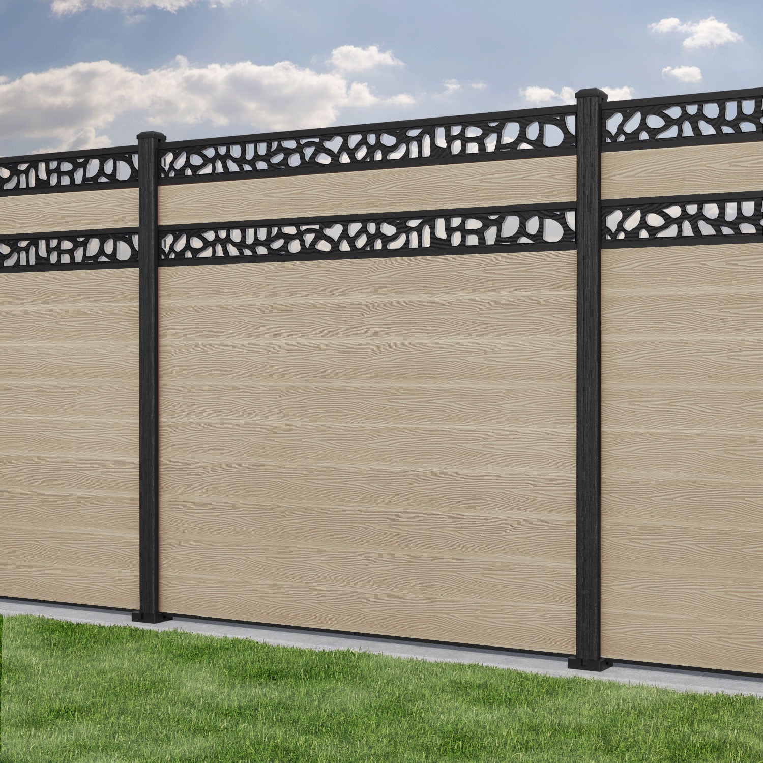 Classic Pebble Split Screen Fence Panel - Light Oak - with our composite posts