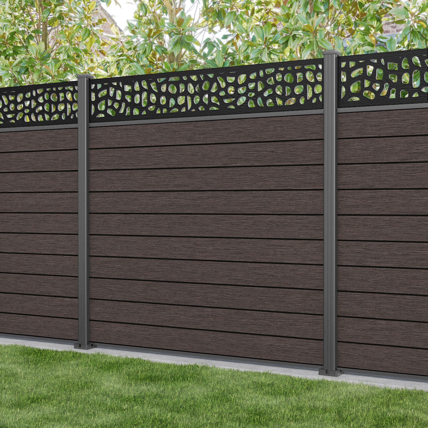 Fusion Pebble Fence Panel - Mid Brown - with our aluminium posts