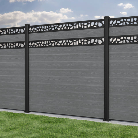 Classic Pebble Split Screen Fence Panel - Mid Grey - with our aluminium posts