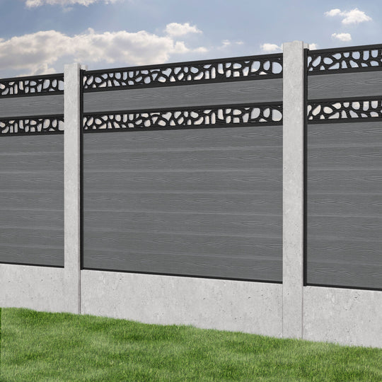 Classic Pebble Split Screen Fence Panel - Mid Grey - for existing concrete posts