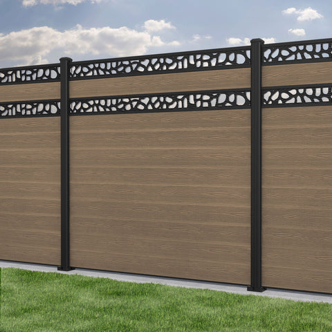 Classic Pebble Split Screen Fence Panel - Teak - with our aluminium posts