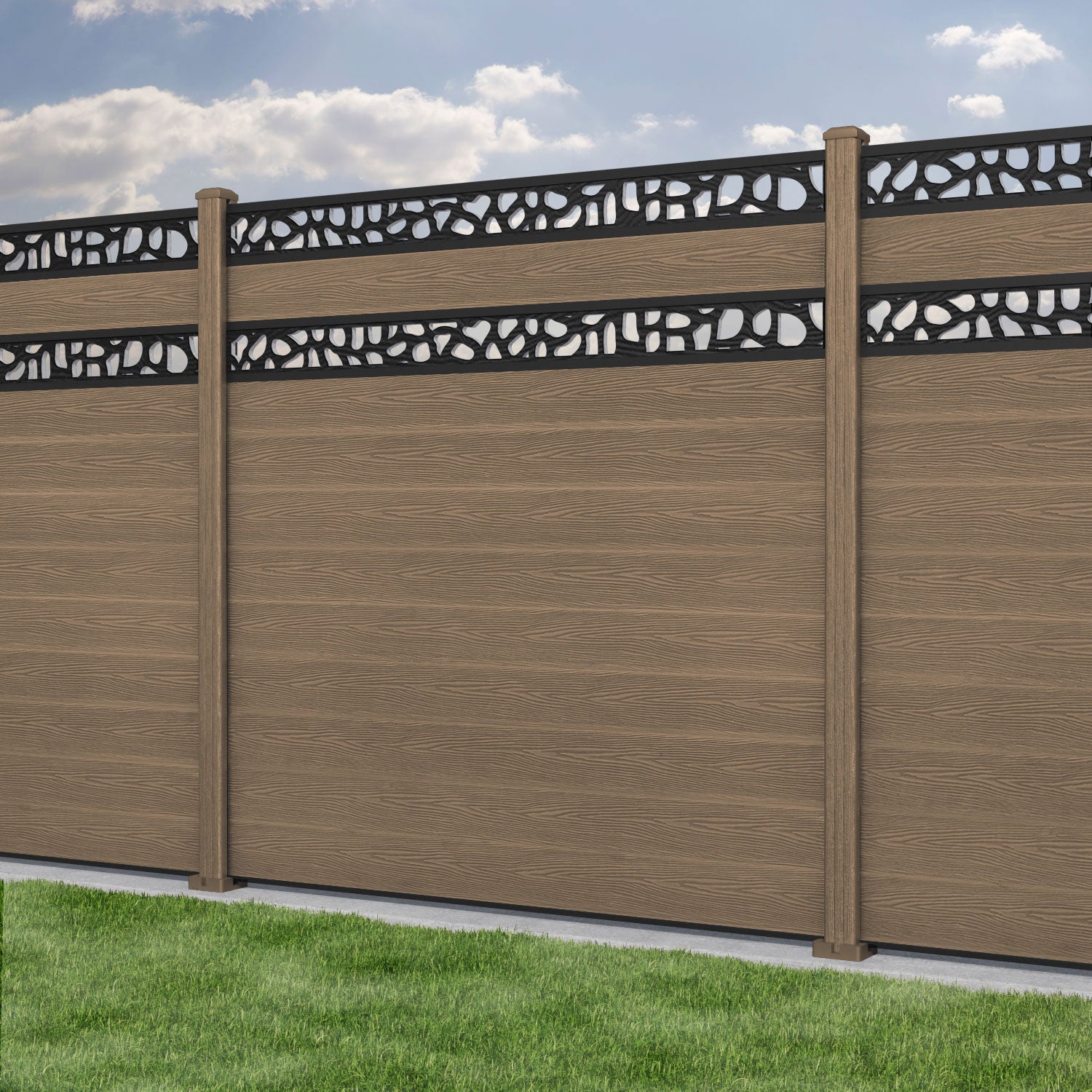 Classic Pebble Split Screen Fence Panel - Teak - with our composite posts